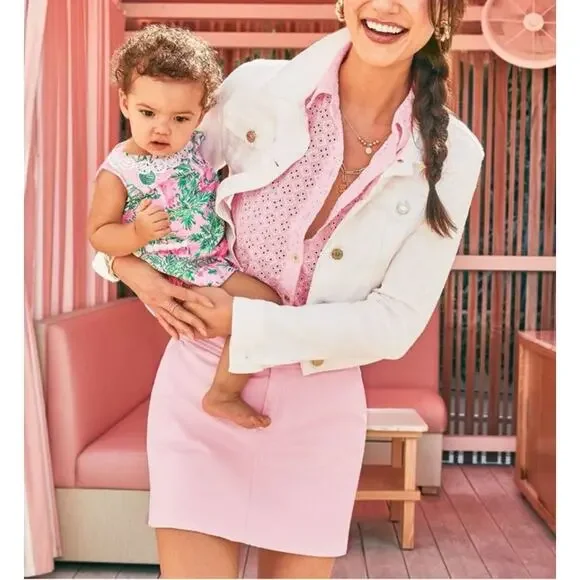 Lilly Pulitzer Colette Denim Skort Skirt Calla Lilly Pink Button Womens Size 12 - Picture 7 of 13